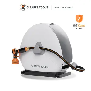 Father's Day Gift | Giraffe Tools Ground-Mounted Renter friendly Wall Protect Retractable Hose Reel 5/8in 1/2in 82ft-130ft for Home 9 Nozzle 360° Swivel Durable Any Length Lock Stable Auto Rewind System For Anywhere Anytime, 2 years warranty, summervibes
