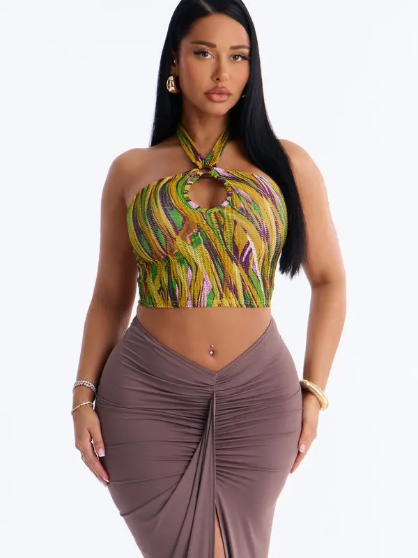 Women Leilani Textured Cut Out Halter Top - Multi Color