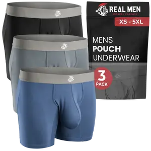 Modal 7in Boxer Briefs No Fly 3pk Black/Dark Gray/Navy Menswear Underwear Big Pocket Set Smooth Stylish Human Plain Fabric