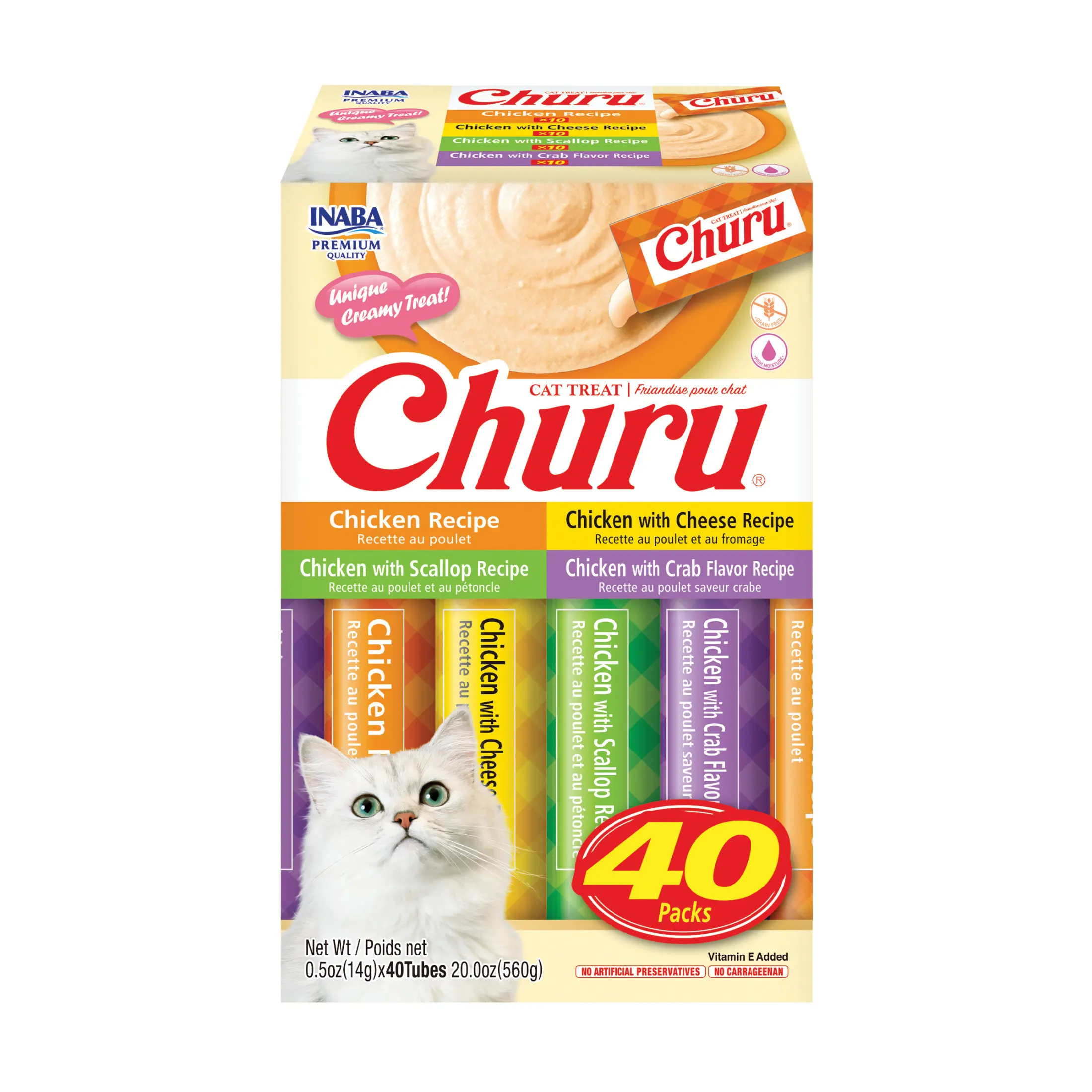 Inaba Churu Creamy Lickable Soft Cat Treats, 0.5 oz Tubes, 40-Count, Chicken Variety