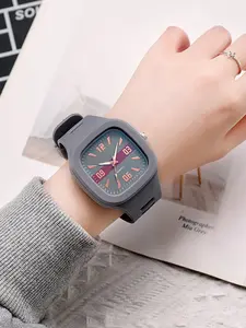 Women's Square Silicone Watch, Academy Style, Trendy Quartz Wristwatch, Large Dial, Unisex Fashion Accessory