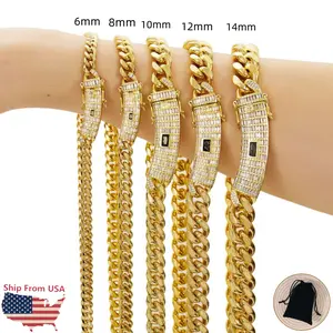 Miami Cuban Link Chain 14K Golden Stainless Steel Thick Necklace With Long Cubic Zirconia Lobster Clasp HipHop Jewelry For Men and Women