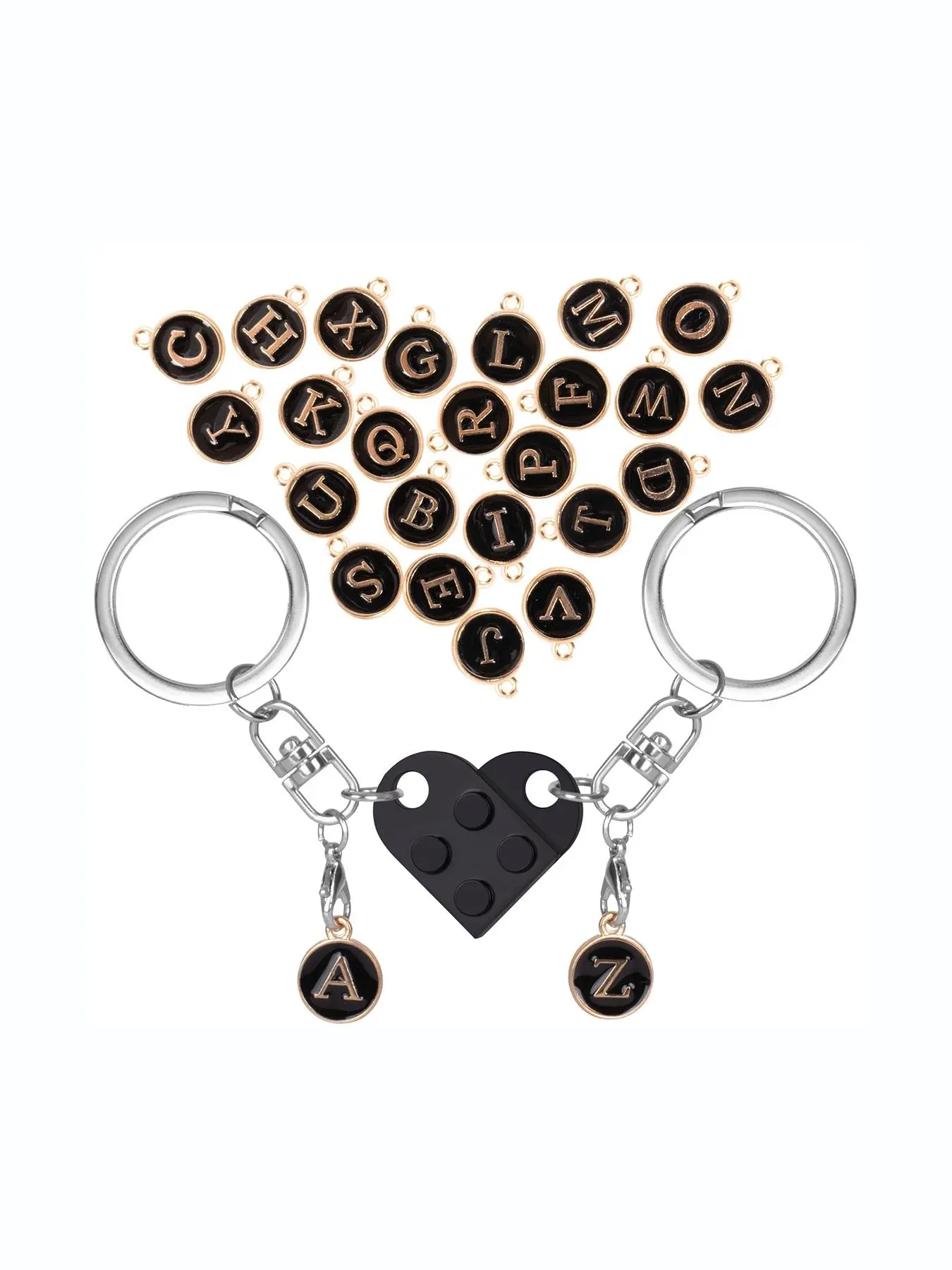 Couple Keychain Set with 26 Alphabet Letter Charms, 1 Set of Matching Heart Keychains for Boyfriend and Girlfriend, Trendy Versatile Exquisite Kawaii Keychain Gift, Keychain for Bags, Trendy Cute Keychain, Stylish Keychain