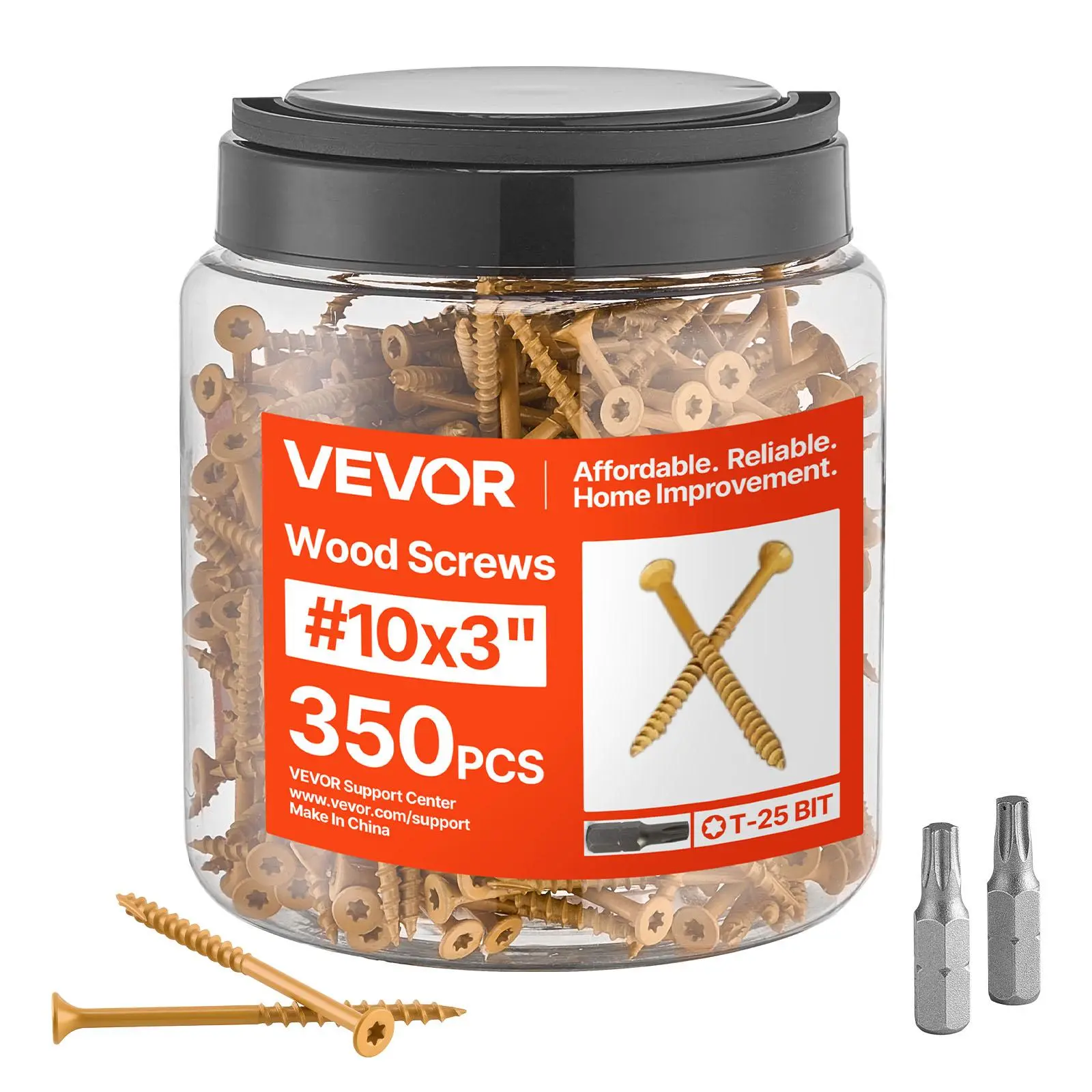 【SummerFinds】VEVOR Wood Screws 350 PCS,  , #10 x 3-Inch Anti-Rust Coated, Exterior Deck Screw Torx/T25 Star Drive, Metal Rust-Resistant Outdoor Decking Screws with 2 Screw Connectors, for Decking Fencing Framing