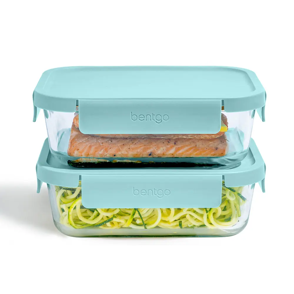 Bentgo Glass Leak-Proof Food Storage Set (4-Piece) - Reusable Meal Containers with Lids, Portable Lunch Box Rectangle Silicone