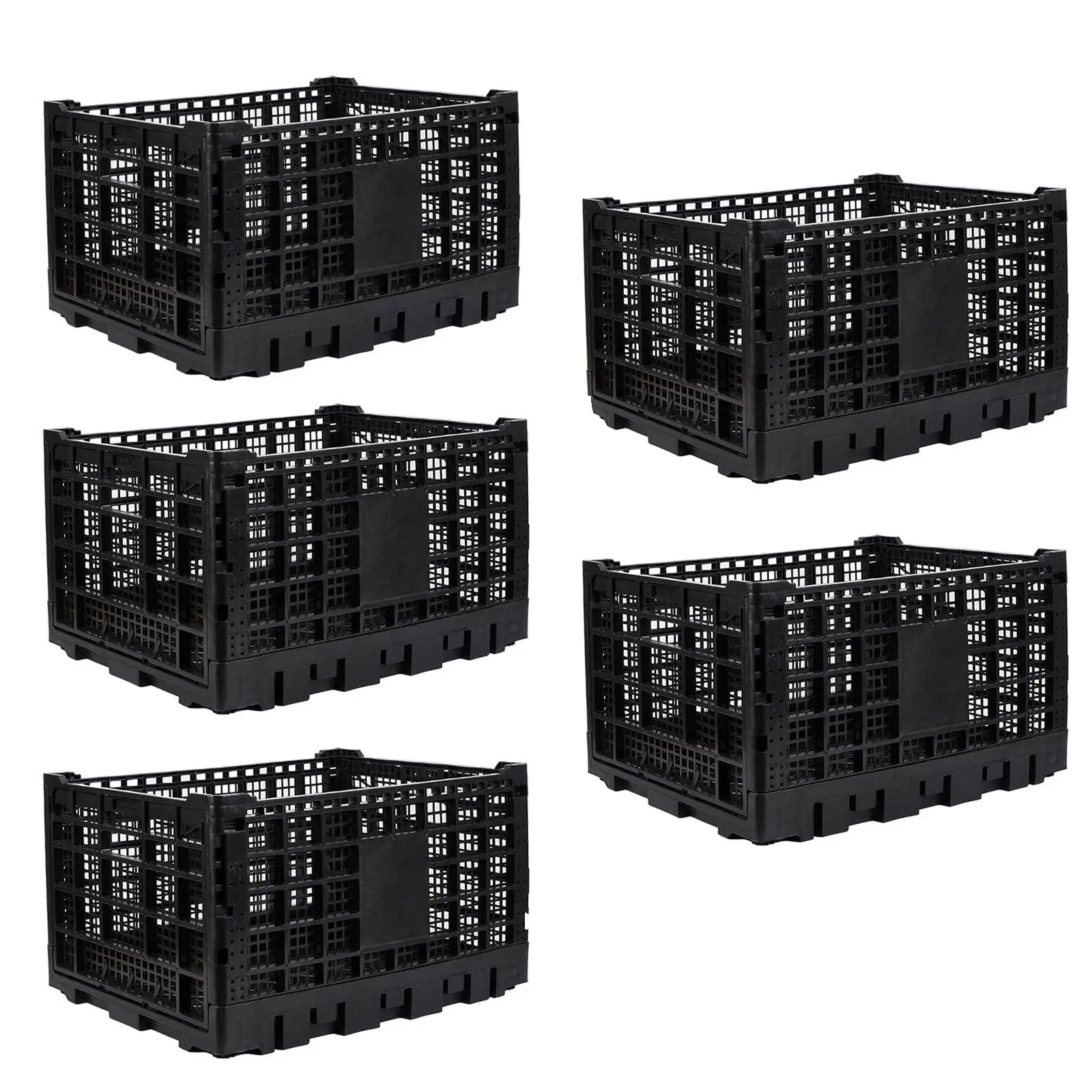 5-Pack Heavy Duty Collapsible Plastic Household Storage Box Organiser - 70L Large Capacity, Foldable Stackable Utility Crates for Trunk, Garage