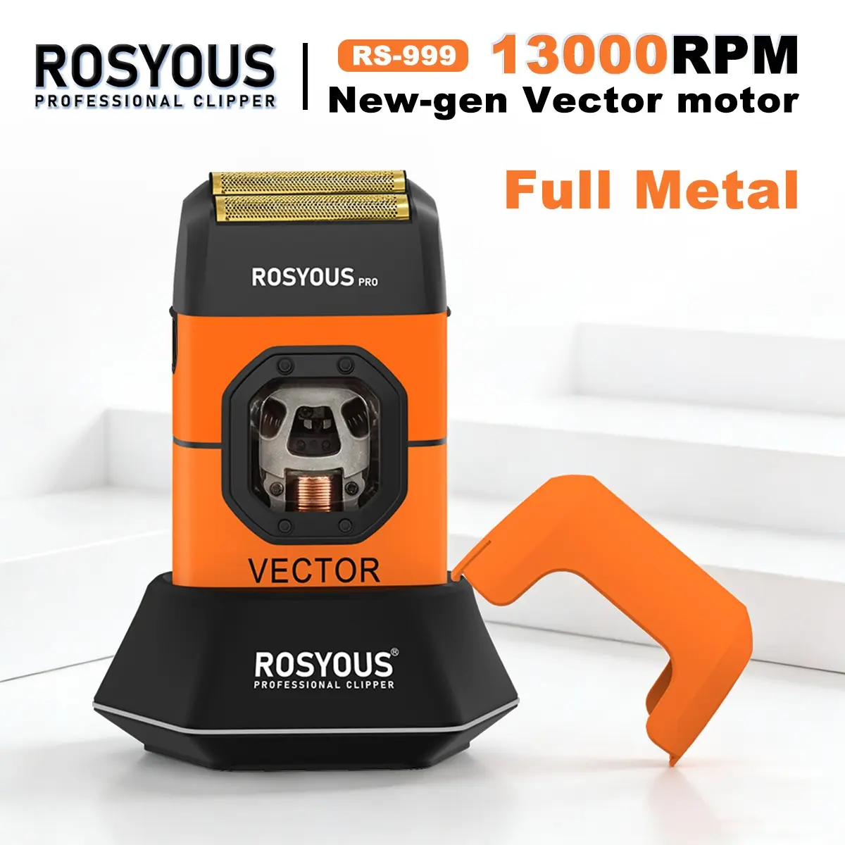 ROSYOUS RS-999 Shaving Razor Man Magnetic Vector Motor 13000RPM Full Metal with Dock 2000mAh Professional Shaver Barber Shop