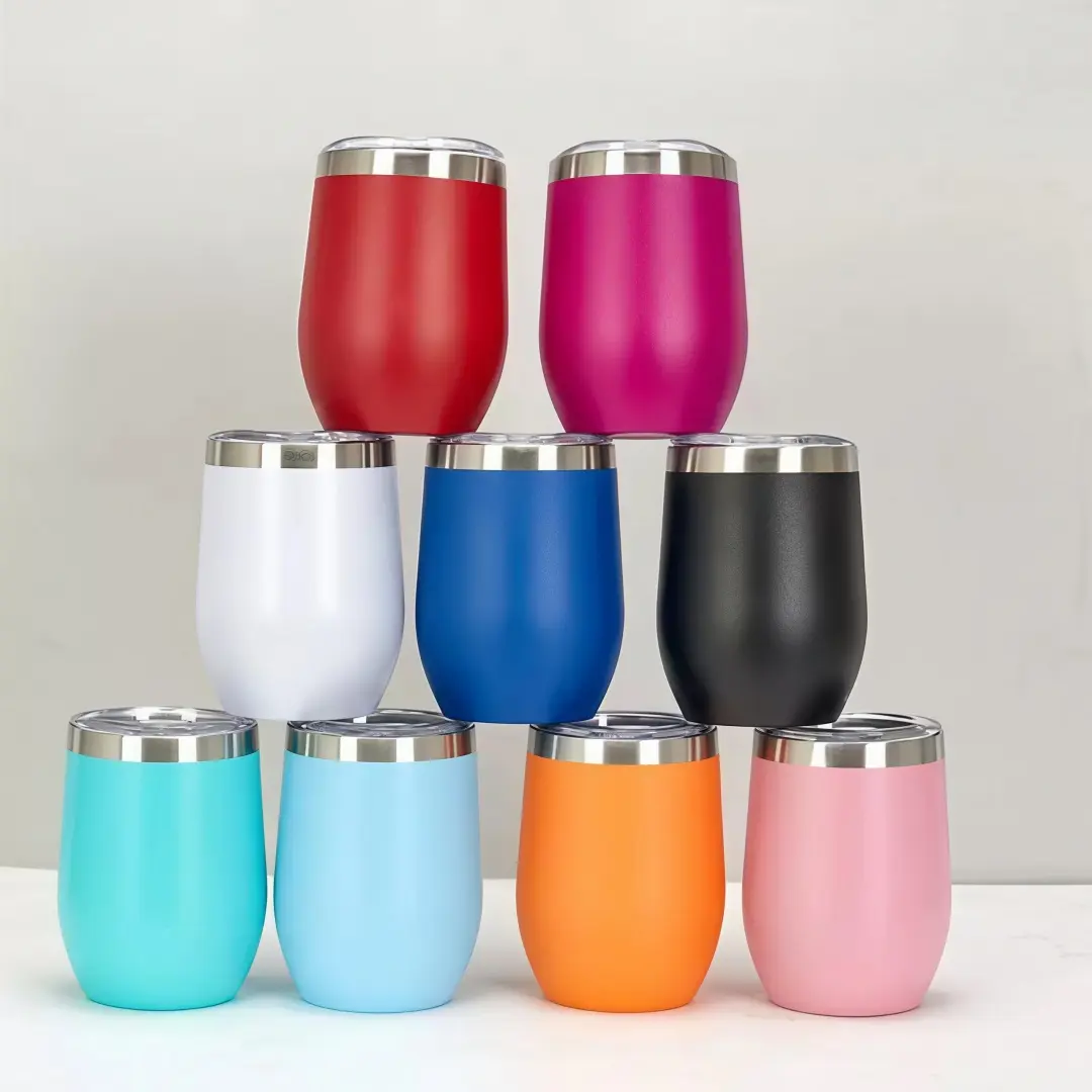 LMMAKE 1PC 12oz Insulated Wine Tumbler with Lid & Straw, Double-Wall Vacuum Stainless Steel Cup - Cocktails, Tea, Coffee, Champagne, Beer Use, Superior Insulation for Heat/Cold Retention