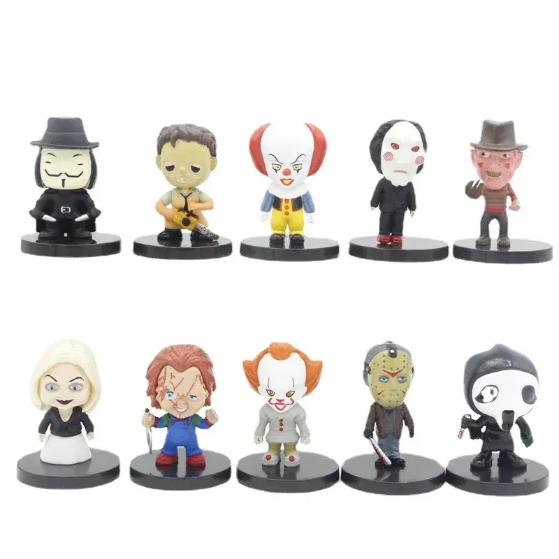 10pcs/Set PVC Action Figures Toys - Horror Movie Icons V for Vendetta, Chucky, Freddy, Jason, Scary Saw - PVC Material Figurines for Collectors and Horror Fans