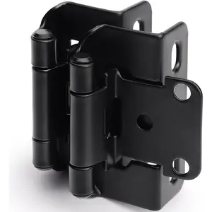 50 Pack 1/2" Overlay Black Cabinet Hinges for Cabint Doors (25 Pairs) - Self-Closing Partial Wrap Semi-Concealed  Frame Hinge for Cupboard & Kitchen Doors w/Screws & Quiet Bumpers