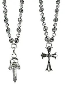 2pc Retro Unisex Gothic Cross, Sword Necklace, Hip-Hop Iron Punk Necklace, Cross Jesus Jewelry Gift, Suitable For Men And Women
