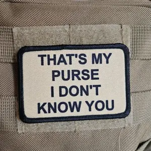 that's My Purse I don't Know you meme lol 2"x3" morale patch with hook and loop backing tan