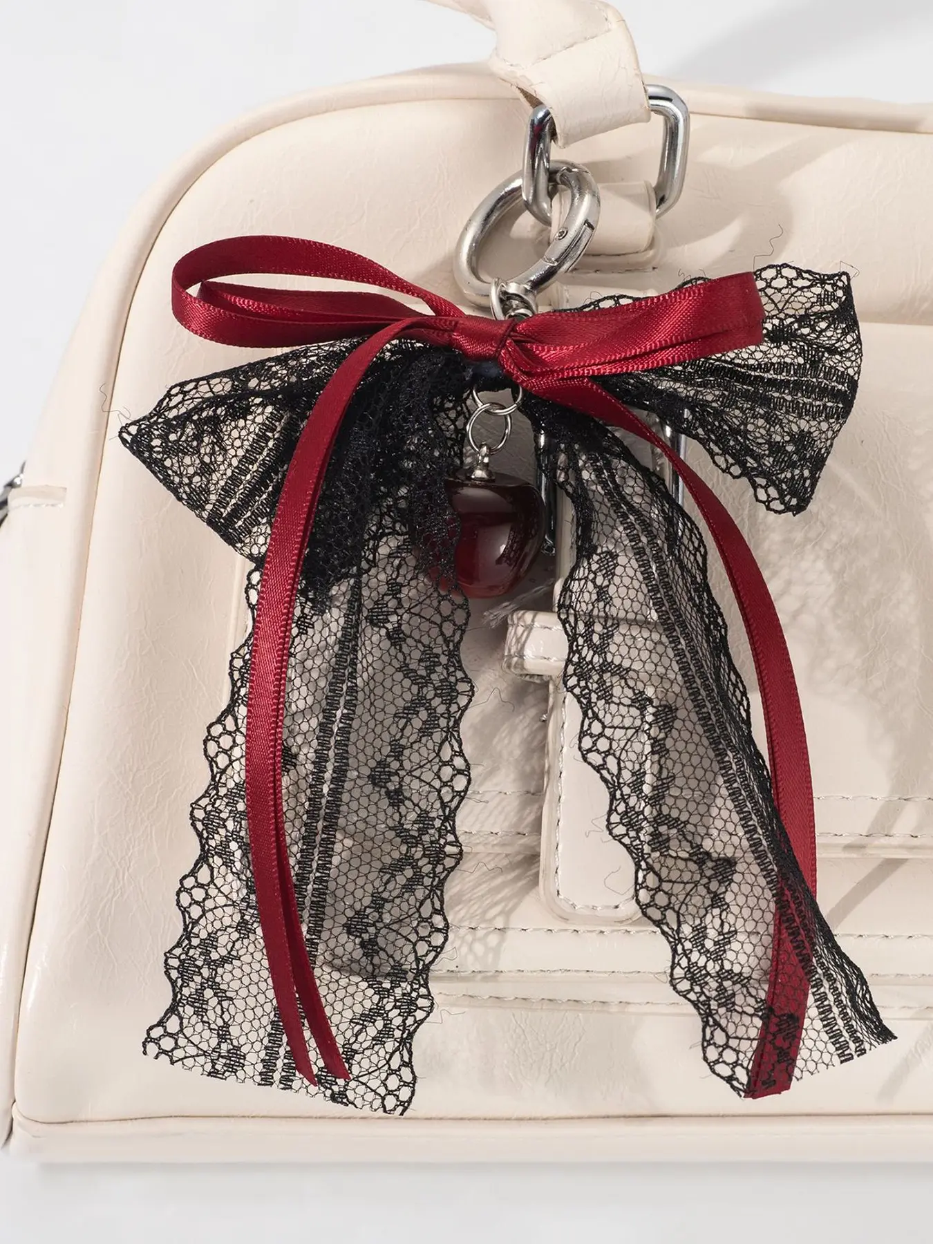 Simple and exquisite lace bow cherry pendant, niche design retro sweet exquisite versatile, personality three-dimensional fashion metal buckle portable, suitable for daily  bags, versatile gift items, Bag Charms, Bag Charms For Handbags, Bag Accessory