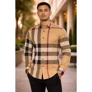 Camisa Casual de Cuadros Beige con Rojo y Negro para Hombre