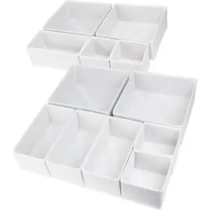 12 Pack Drawer Organizers for Clothing, Foldable Clothes Drawer Organizer for Underwear, Folded Clothes, Baby Clothing, Socks, Bra, Towels, Ties - Multi-pack Storage Box (White)