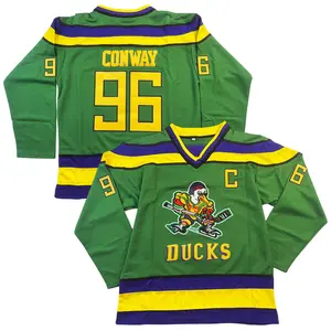 Men's Mighty Ducks #96 Griswold Embroidery Loose-Fitting V-Neck Long-Sleeved Pullover Green Hockey Jersey, Big-Size Outdoor Sportswear, Classic Retro Streetwear Sports Fan Gear, Halloween/Christmas Gift