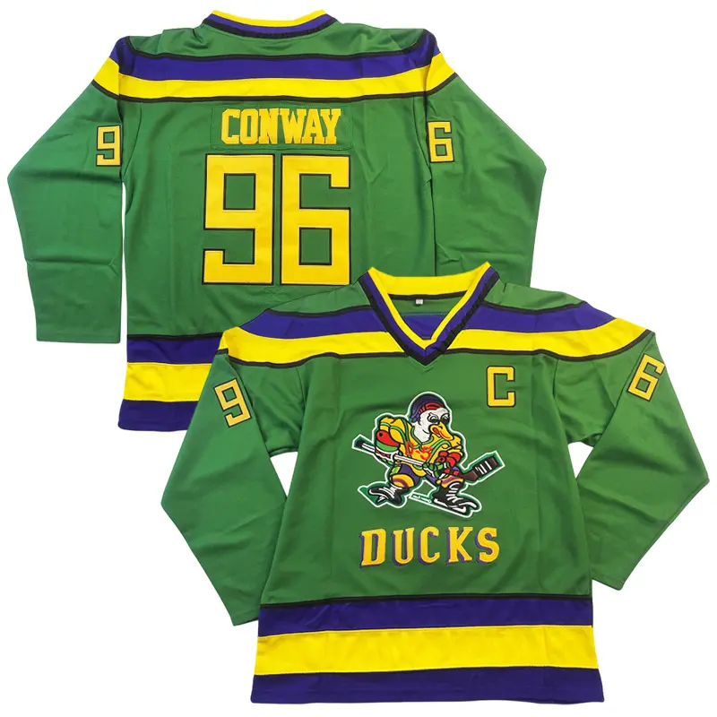 Men's Mighty Ducks #96 Griswold Embroidered Duck Pattern Green Classic V-Neck Long-Sleeves Loose-Fitting Hockey Pullover, Unisex Wear Multi-Size Including 3XL Sports Outerwear, Retro Streetwear Fan Gear, Halloween Gift, Plus Size, Loose Fitting Clothes, B