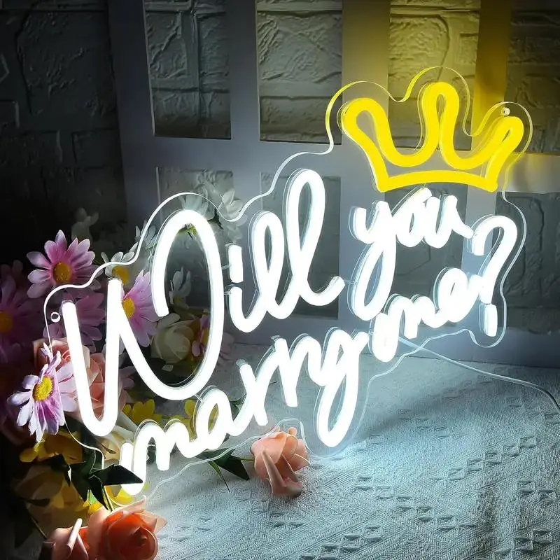 Will You Marry Me Neon Sign, USB Plug Powered LED Luminous Wall Hanging Neon Light, Decorative Led Neon Lights for Wedding, Party, Proposal