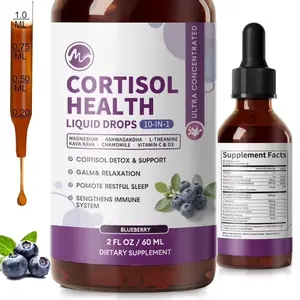 M inch Cortisol Related Botanical Liquid Supplement Drops, Blueberry Flavor Daily Nutritional Liquid Blend, 2 Fl Oz