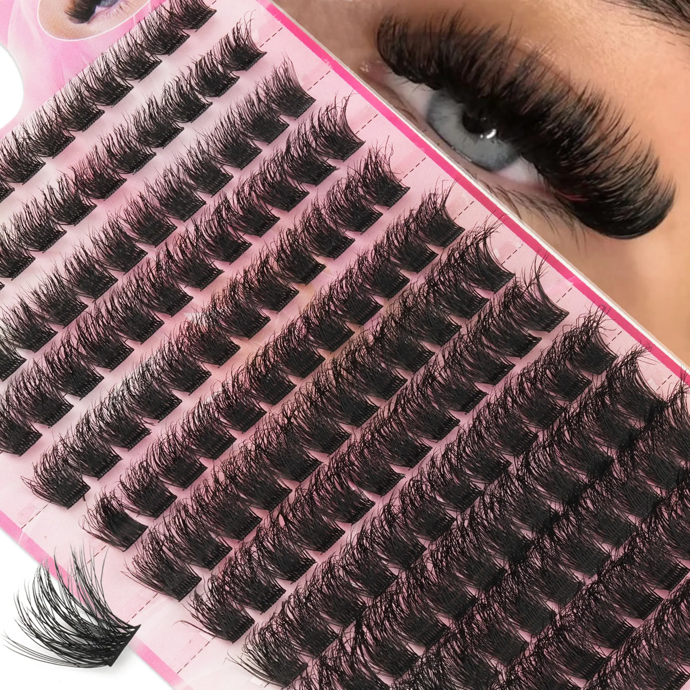 156pcs False Eyelashes Set, Mixed Individual Fake Eyelashes, 0.07mm Russian Roll, 9-16mm Mixed Length, 3D Dcurl, Perfect for Parties, Halloween, Cosplay