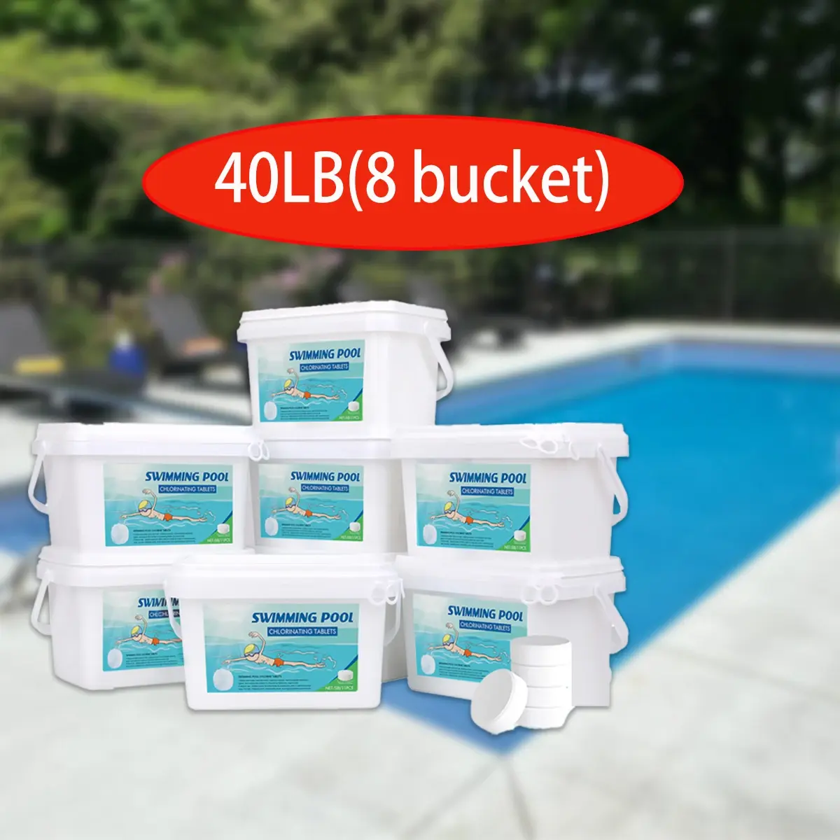 Chlorine Tablets 3" 40LB, Stabilized Chlorinating Tabs for Swimming Pool, Spa & Hot Tub