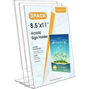 MaxGear Acrylic Sign Holder - 8.5x11 Inches Clear Acrylic Material Slant Back Countertop Display Stand, 3-Pack Desk Organizer for Menus, Flyers in Office, Store