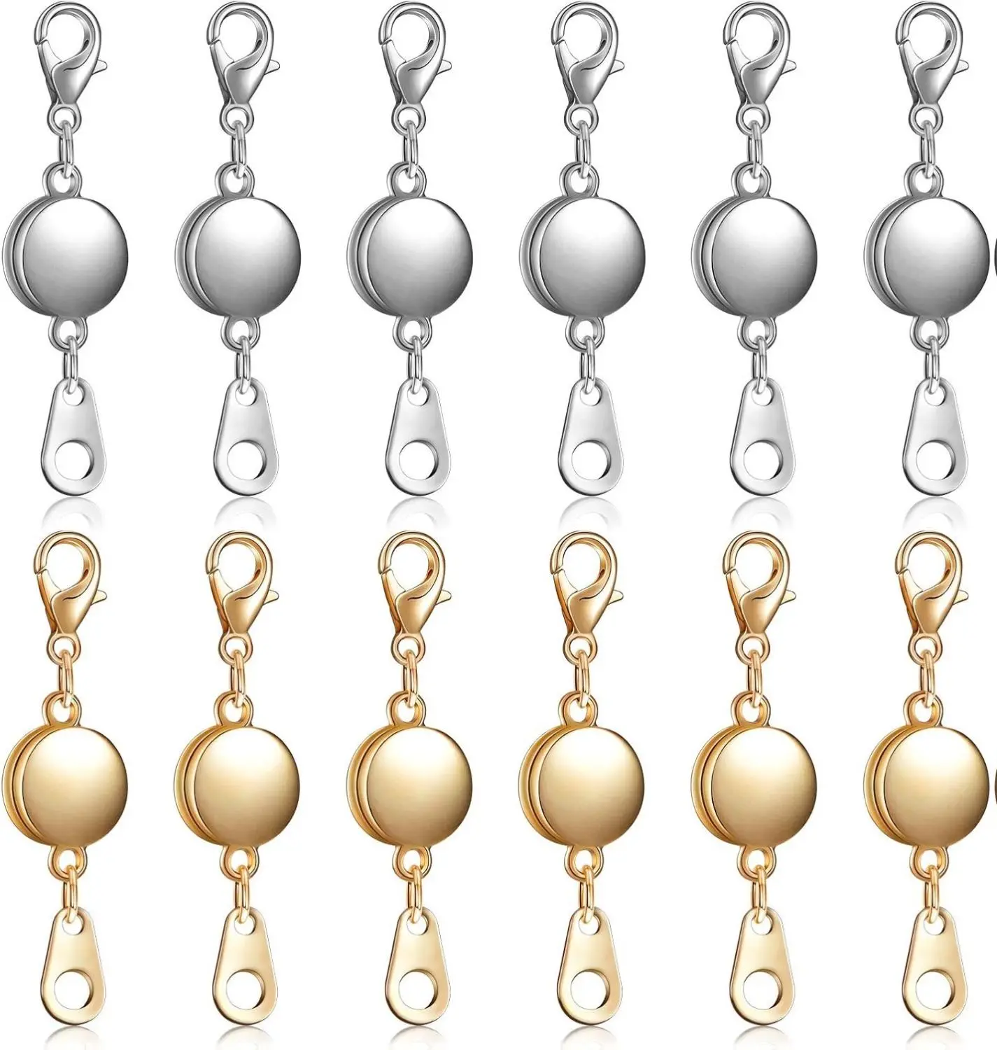 12-Piece Locking Magnetic Clasps, Round Necklace Closures, Bracelet Extenders for Beading Projects, Jewelry Accessory (Gold, Silver), Beads Making