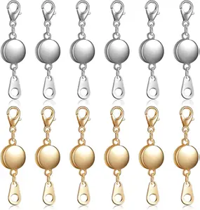 12 Pieces Locking Magnetic Jewelry Clasp Round Necklace Clasp Closures Bracelet Extender for Jewelry Making (Gold, Silver)
