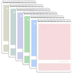 Steno Pads 6x9 6 Pack, Gregg Rule, 60 Sheets, 6 Assorted Color Spiral Notebook 6x9, White Paper, Take Notes with Top Spiral Notebook, for School, University, College, Work, Office