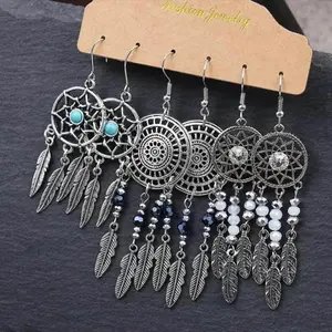3 Pair Ancient Style Boho Bohemian Dreamcatcher Earrings Set