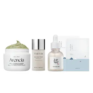 Calabasas Cosmetics Milk/Rice Glow Bundle - Arencia Fresh Green Rice Mochi Cleanser, TirTir Milk Skin Toner, Glow Deep Serum, Dokdo Sheet Masks for Dry & Combination Skin