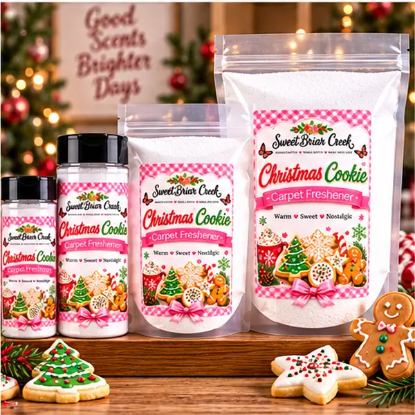 SweetBriar Creek Carpet Powder Odor Eliminator Christmas Cookie Scent Home Car Fabric Deodorizer Long-Lasting for Rugs Upholstery Baking Soda Formula
