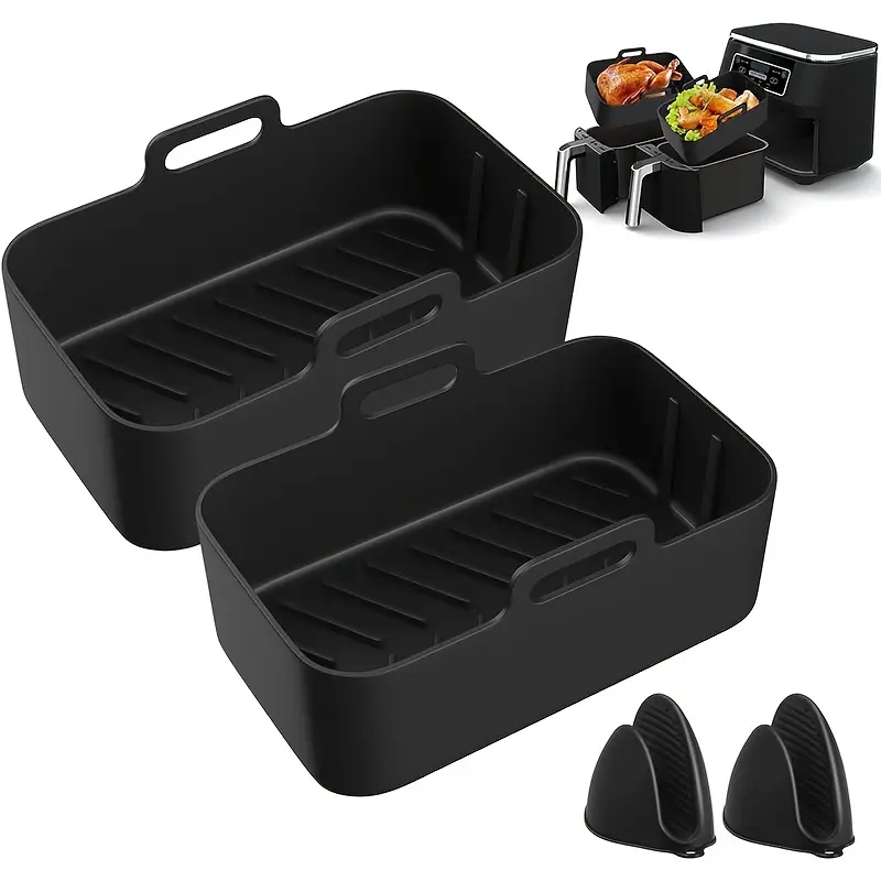 Silicone Heat Resistant Air Fryer Liners 2 Pack, Reusable Liners for Ninja Foodi Dz201, Dz401, Dz550, Cosori, Chefman, Instant Air Fryer, 6-In-1 8-10qt Baskets, Air Fryer Accessories