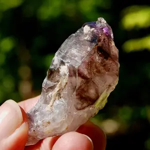 2in 35g Smoky Amethyst Quartz Crystal Elestial, Specular Hematite Lepidocrocite, Zimbabwe ae5