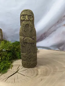 Thor Norse God Figurine Volcanic Rock Statue Mythology Totem Outdoor Figure Collectible Thunder Lightening Norsies Viking Mjolnir Hammer