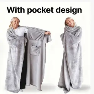 Luxury Wearable Blanket, Soft Flannel One-Piece Shawl, Inner Pocket Design, /, Ideal for Sofa, Travel, Spa