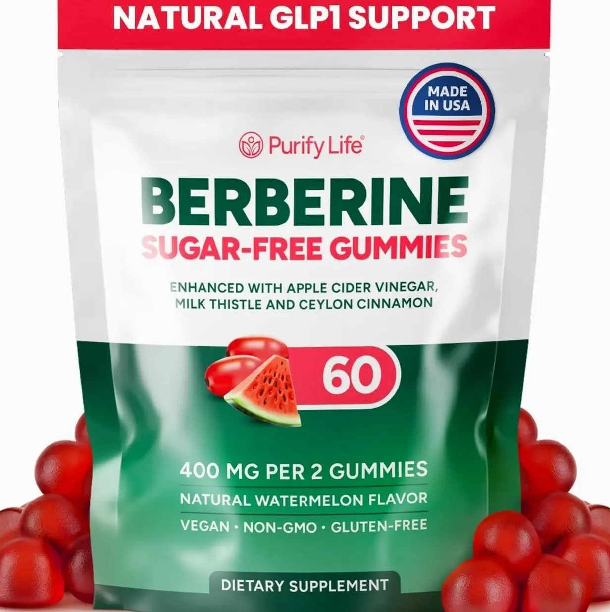 GLP-1 Support Supplement, Sugar-Free Berberine Complex Gummies with Ceylon Cinnamon, Milk Thistle, and ACV [AMPK Metabolic Activator] Berberine Supplement for Weight Loss & Appetite Support