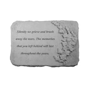 212 MAIN Rectangular Weatherproof Cast Stone Carving Garden Memorial Stone - Kay Berry Grief Remembrance Silently We Grieve Design, Ivory Finish, Wall Mount Compatible, Garden Stone