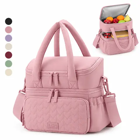 Women's 9L Doubledeck Compartmented Insulated Lunch Bag - Thermal Quilted Puffer Tote, Leakproof Waterproof Zip-Closure, Cute Elegant On-the-Go Bag for Work, Picnic, Cute Lunch Bags, Elegant Lunch Bags