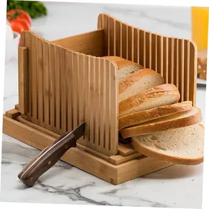 Multifunctional Bamboo Bread Cutting Pan Foldable Compact with Crumb Tray for Homemade Bread Slicing Kitchen Utensils