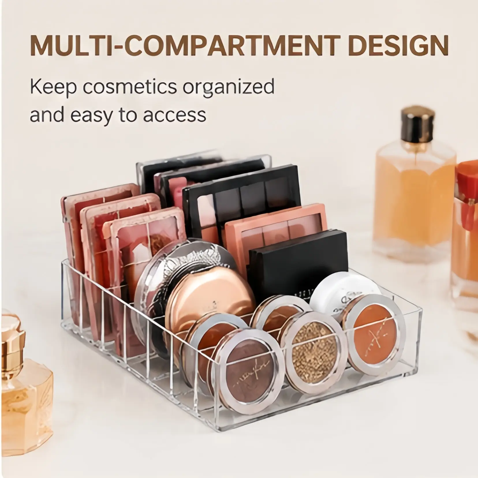 [Back to School]7-Grid Clear Makeup Storage Box, 1 Count, Cosmetic Makeup Storage Tray, Desktop Makeup Organizer for Home, Bathroom, Hotel, Salon-MM1