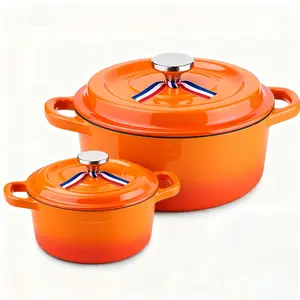 Enameled Cast Iron Dutch Oven - Orange Pumpkin Design with Lid, Cookbook & Potholders - Perfect for Stews, Braising, Bread Baking & Roasting