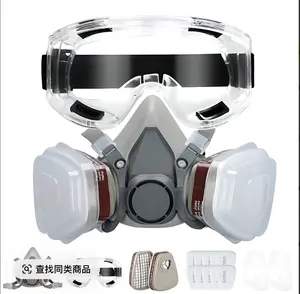 Reusable Full Face Respirator Mask with Safety Goggles, Anti-Virus Protection, Integrated Design for Paint Spray, Dust, and Chemical Exposure at Home, Outdoor Work Use