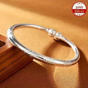 S999 pure silver bracelet with a tribal minimalist style, unplated—S999 pure silver jewelry, suitable for women’s everyday wear and gifting, an ideal choice for Mother’s Day, suitable for all seasons