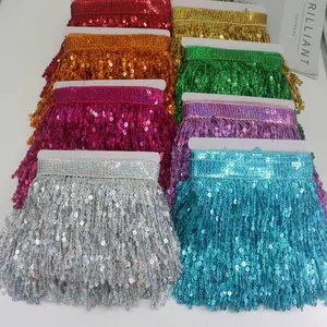 15cm Sequin Fringe Lace Trim - 2yd Paillette Ribbon, Tassel-Shape Fabric for Latin Dance Costumes, Home Curtains