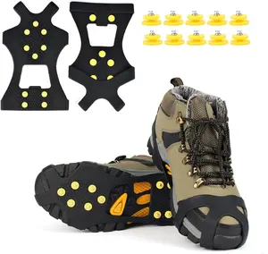 Ice Grips Crampons for Shoes/Boots - 10 Steel Studs Rubber Spikes, Slip-On Stretch, Lightweight Anti-Slip Traction Cleats for Snow & Ice Activities