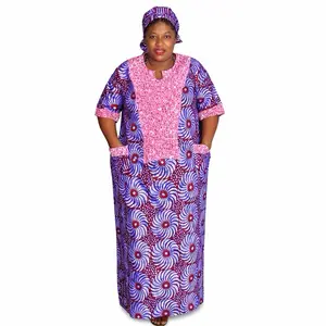 African Print Maxi Dress with Matching Headwrap ,Floral Design Comfortable Stylish for Everyday Wear