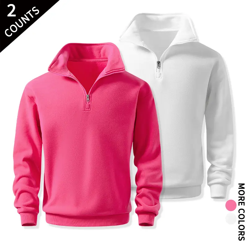 Men's 2-Pack Loose Long Sleeve Quarter-Zip Fleece Pullover Sweatshirts, Warm Casual Tops for Hiking, Home Office