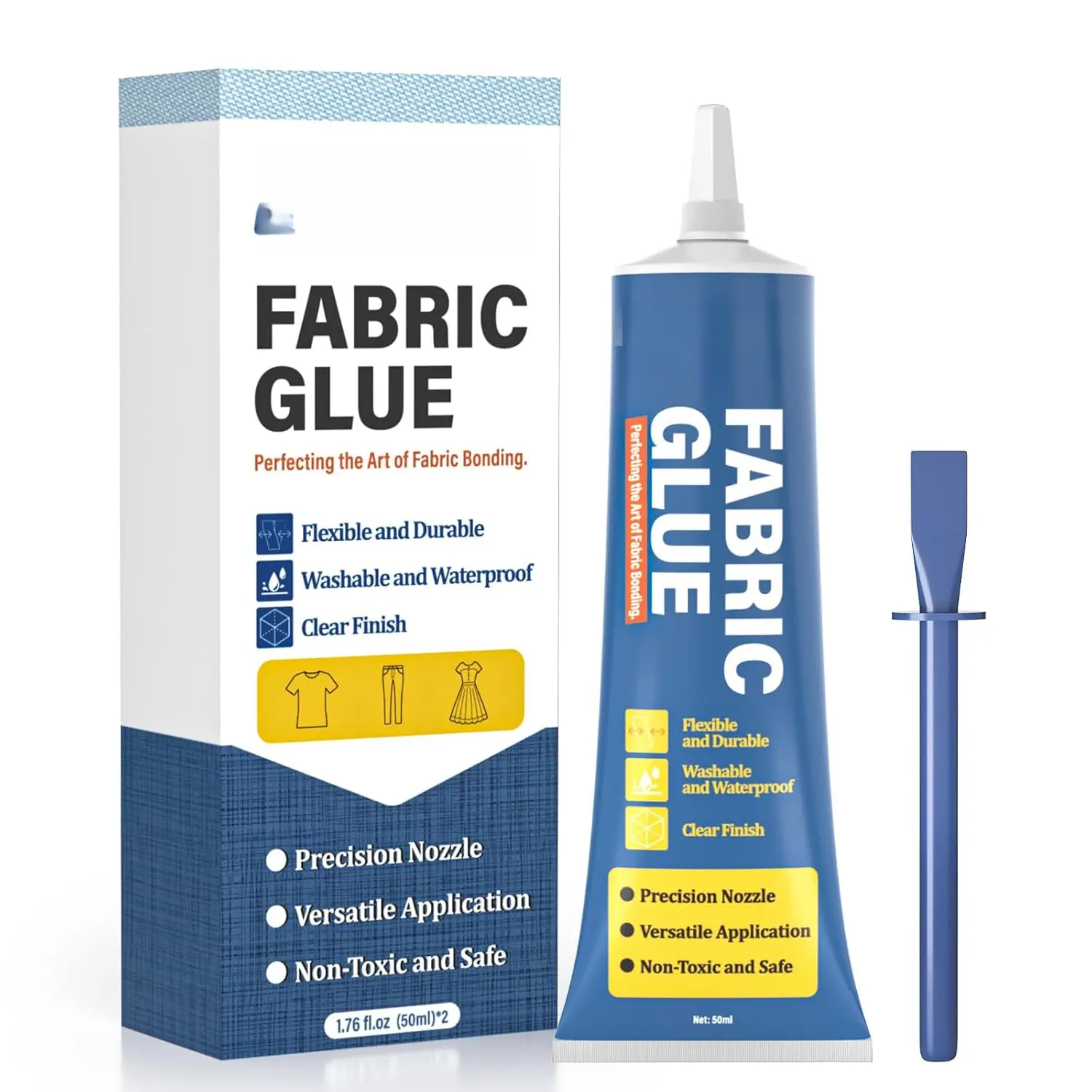 Fabric Glue Permanent, Extra Strong Fabric Adhesive, Washable Clear Clothing Glue for Clothes Repairs, Leather, Crafts, Upholstery, Material, Textile, Felt and Badges (50ml/1.76 oz)