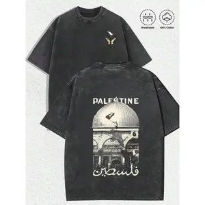 Washed T-shirt Palestine Freedom Vintage Oversized Tee Double-Sided Washed Heavy Cotton Shirt with Hope & Solidarity Graphic Retro Streetwear Limited Drop Snowman Chill Out T-shirt for Men Women Youth